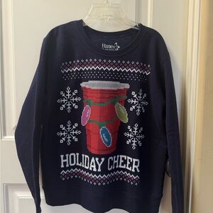 Hanes Festive Holiday Sweater - Navy with Red and White
